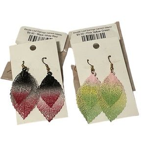 Double leaf earrings (set of 2) includes black/white/red and pink/yellow/green